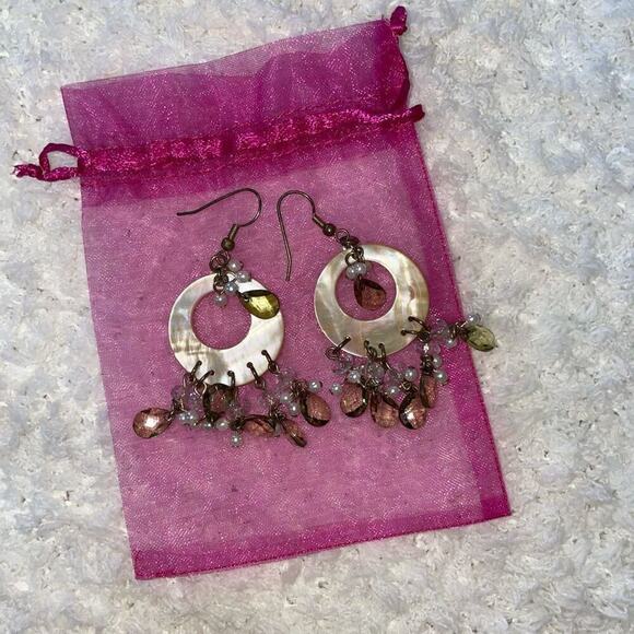 Abstract Circle and Beaded Drop Earrings | Sz OS - Picture 2 of 2